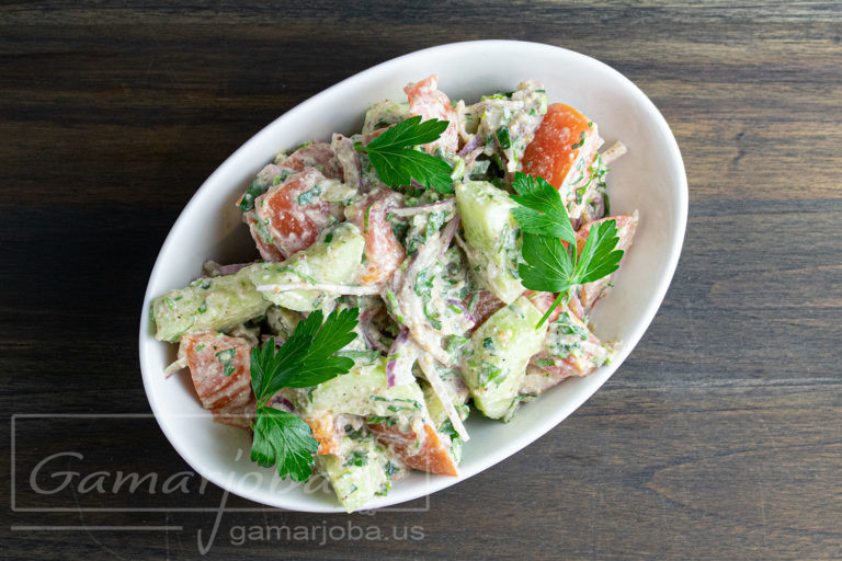 Cucumber and Tomato Salad with Walnut Sauce